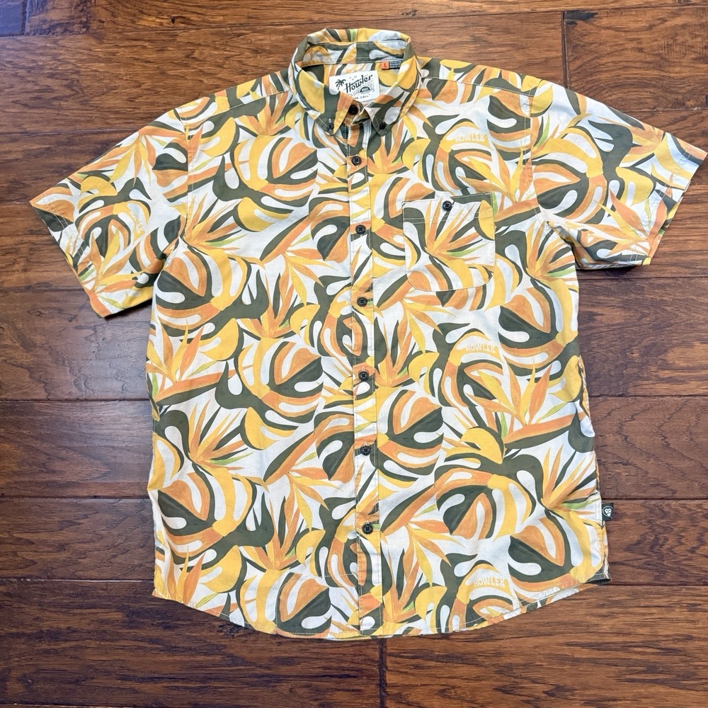 Howler Bros Men L San Juan Button Down Shirt Tropical Bird of Paradise Fall
